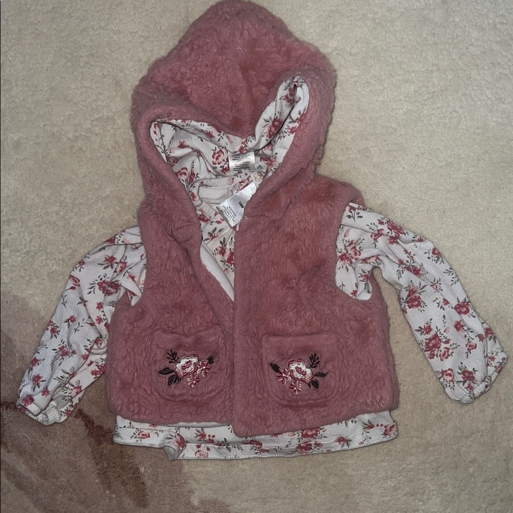 Daisy Fuentes Floral Long Sleeve Shirt with a Sherpa Vest
